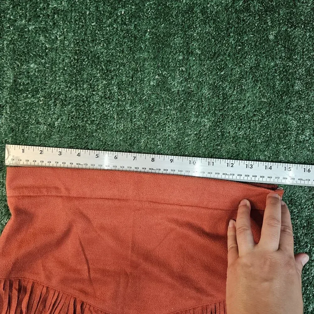 FLYING TOMATO Womens M Red Faux Suede Fringe Skirt Side Zip Western Bohemian